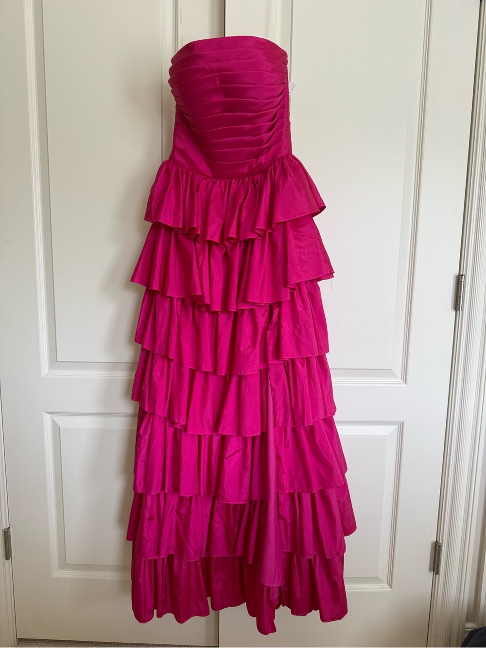Brand New Strapless Tiered Ruffled Maxi Dress - Bright Fuchsia Pink